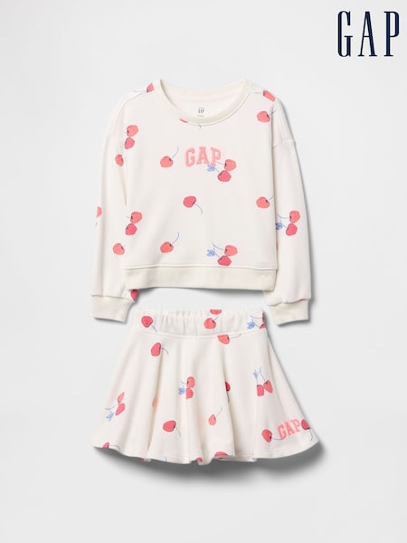 Gap White Cherry Vintage Soft Skort & Sweatshirt Set (6mths-5yrs) (F56160) | €52