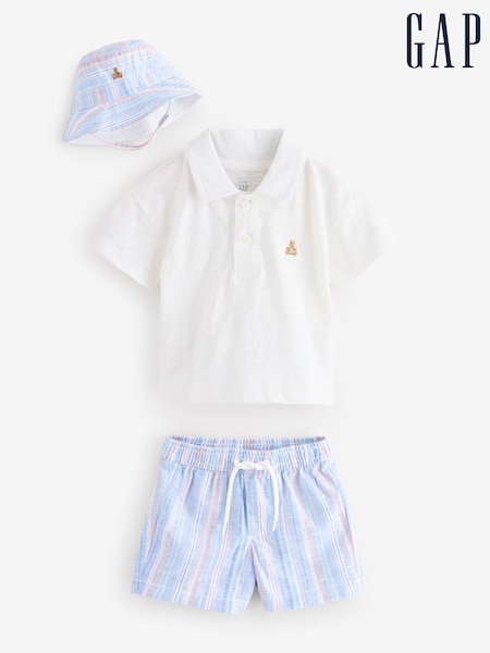 Gap Blue Cotton Polo Shirt, Shorts & Hat Set (Newborn-24mths) (F56163) | €46