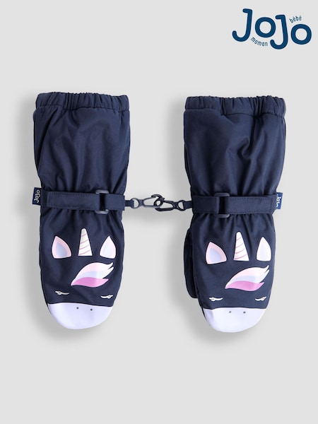 JoJo Maman Bébé Navy Unicorn Waterproof Fleece Lined Mittens (F56166) | €33