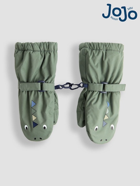 JoJo Maman Bébé Green Dino Waterproof Fleece Lined Mittens (F56173) | R$ 195