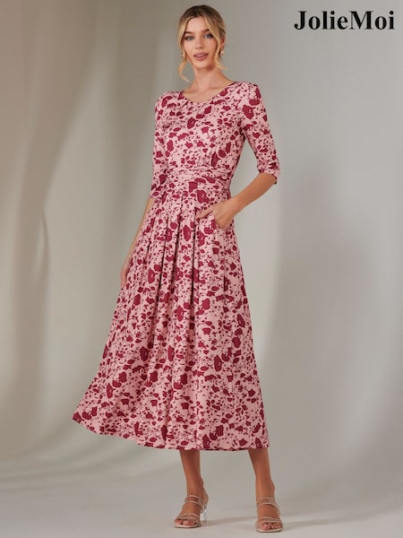 Jolie Moi Pink Goldie 3/4 Sleeve Jersey Maxi Dress (F56321) | 421 QAR