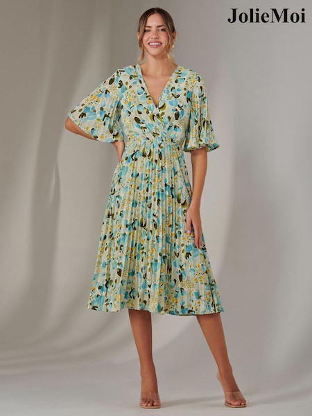 Jolie Moi Blue Pleated Wrap Midi Dress (F56344) | ₪362