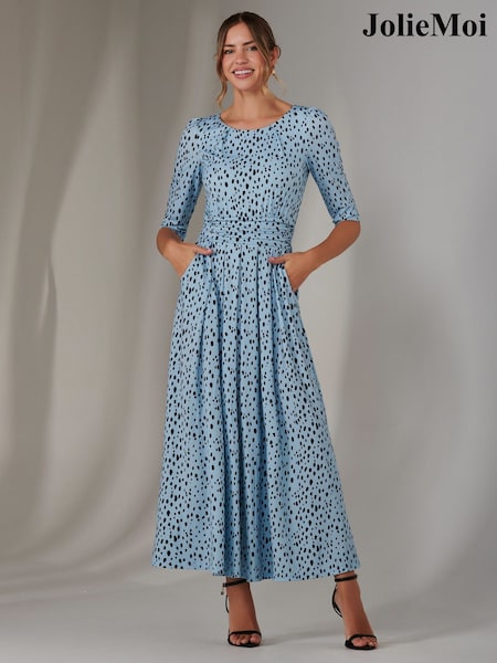 Jolie Moi Blue Light Enya 3/4 Sleeve Jersey Midaxi Dress (F56348) | ₪392