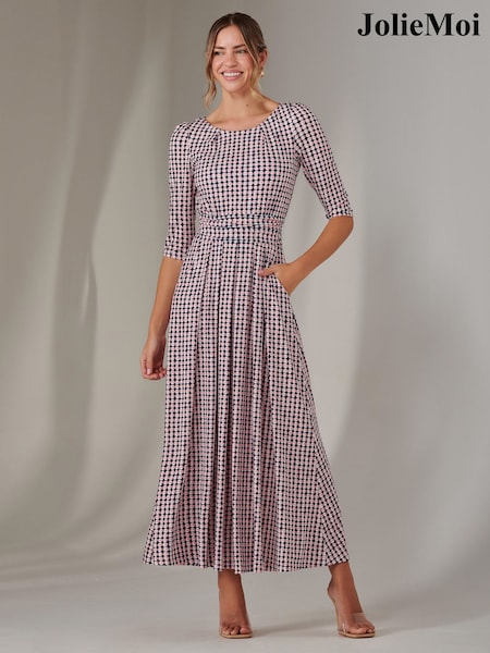 Jolie Moi Pink Enya 3/4 Sleeve Jersey Midaxi Dress (F56350) | €99