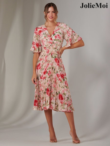 Jolie Moi Pink Pleated Wrap Midi Dress (F56352) | ₪362