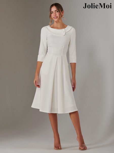 Jolie Moi White Sloan 3/4 Sleeve Midi Dress (F56353) | €99