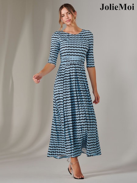 Jolie Moi Blue Dark Enya 3/4 Sleeve Jersey Midaxi Dress (F56355) | €99