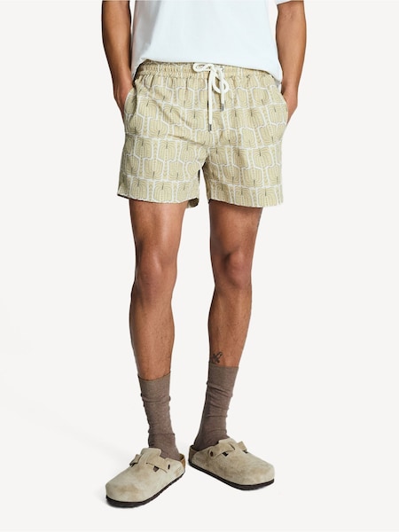 Frescobol Carioca Cream Palmeira Print Rio Swim Shorts (F56357) | 817 QAR