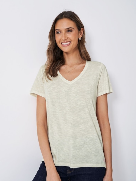 Crew Clothing Company Natural Stripe V-Neck Slub 	100% Cotton T-Shirt (F56369) | 124 QAR