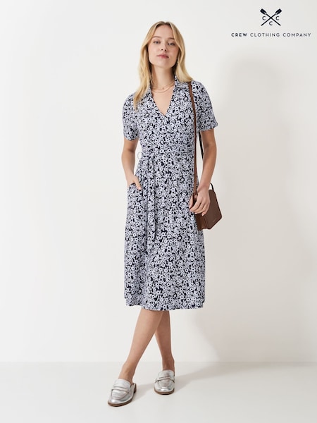Crew Clothing Company Blue Dani Wrap Front Dress (F56385) | €99