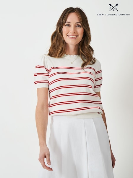 Crew Clothing Company Red Sola Stripe Crew Neck 100% Cotton Jumper (F56398) | R$ 485