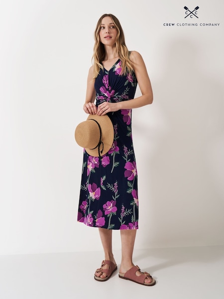 Crew Clothing Company Blue Flora Twist Detail Jersey Dress (F56406) | €92