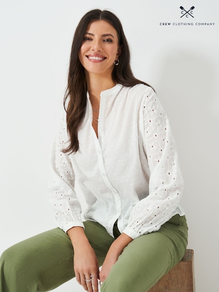 Crew Clothing Company White Meadow Broderie 100% Cotton Blouse (F56417) | €69