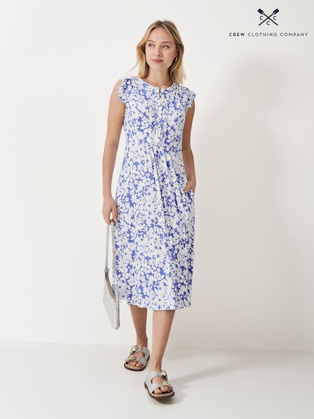 Crew Clothing Blue Lydia Frill Sleeve Jersey Dress (F56437) | €83