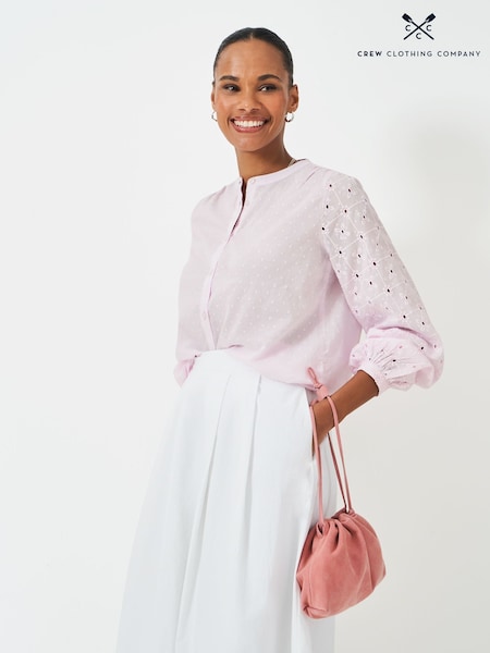Crew Clothing Company Pink Meadow Broderie 100% Cotton Blouse (F56440) | €84