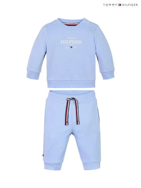 כחול  - Tommy Hilfiger Logo Sweatshirt And Joggers Set (F56457) | ‏377‏₪