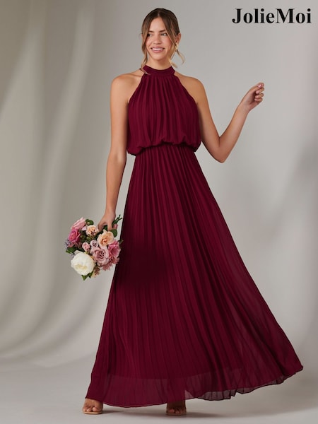 Jolie Moi Red Pleated Bridemaids Maxi Dress (F56466) | €99
