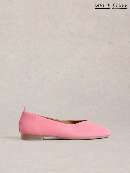 White Stuff Pink Cheri Leather Ballerina Pumps (F56489) | ₪396