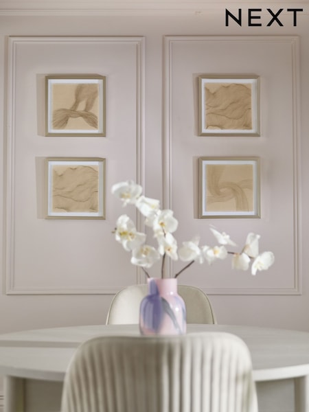 Set of 4 Gold Textured Linear Swirl Framed Fabric Wall Art (F56544) | €58