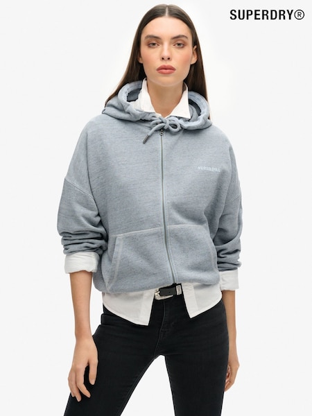Superdry Blue Essential Logo Overdyed Zip 100% Cotton Hoodie (F56589) | $105
