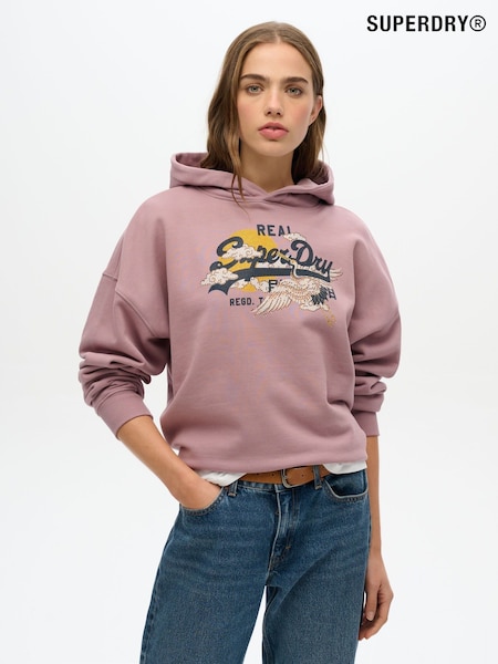 Superdry Purple Tokyo Vintage Logo Relaxed 100% Cotton Hoodie (F56604) | $96