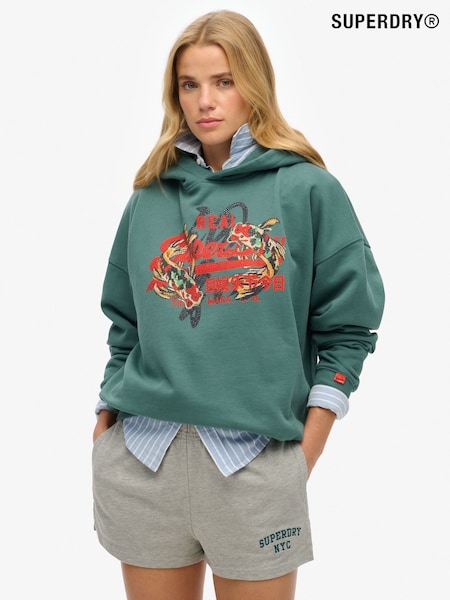 Superdry Green Tokyo Vintage Logo Relaxed 100% Cotton Hoodie (F56605) | €69