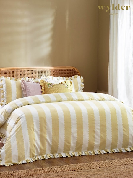 Wylder Butter Yellow Birdie Stripe Ruffle Duvet Set (F56610) | €40 - €73