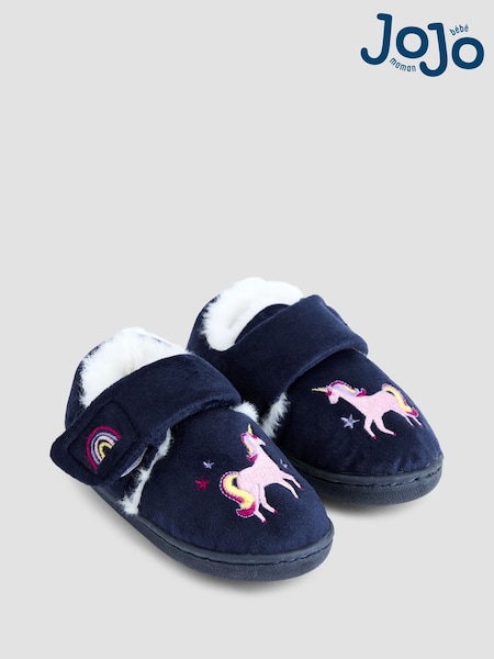 JoJo Maman Bébé Navy Unicorn Slipper Shoes (F56613) | AED102