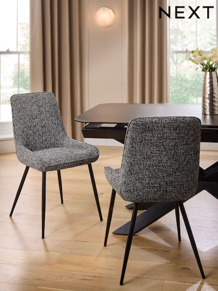Set of 2 Chunky Texture Black/White Hamilton Black Leg Quilted Dining Chairs (F56652) | €355