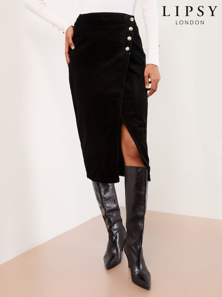 Lipsy Asymmetrical Button Midi Skirt (F56698) | R$ 445