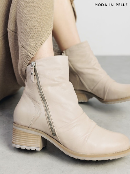 Moda in Pelle Onika Rouched Leather Nude Ankle Boots (F56812) | $225