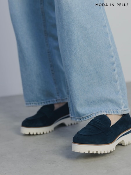 Moda in Pelle Ebonee Cleated Wedge Leather Loafers Featuring Snaffle Trim (F56821) | ₪498