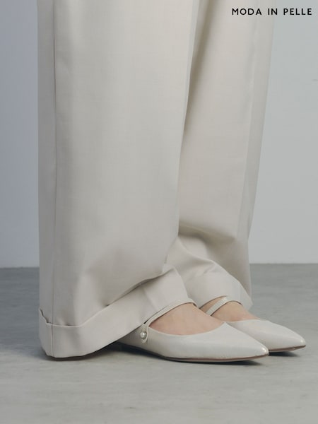 Moda in Pelle Flower Mary Jane Comfort Flat With Pointed Toe And Pearl Detail Shoes (F56828) | ₪448
