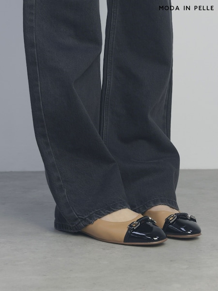 Moda in Pelle Fegra Snaffle Trim Square Toe Comfort Ballerinas (F56834) | ₪448