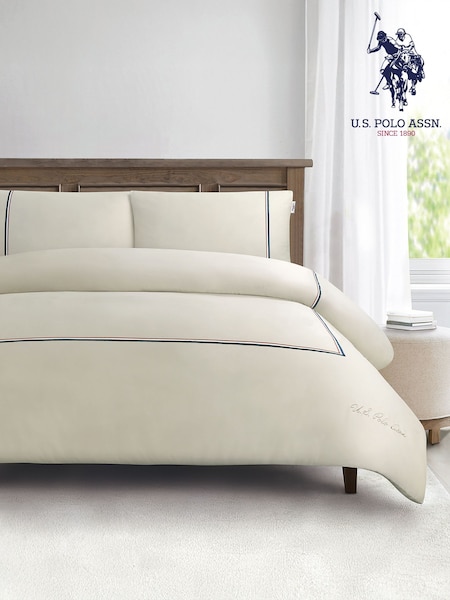 U.S. Polo Assn. Oatmeal Luxury Cotton Brand Stripe Duvet Set (F56850) | €138 - €211