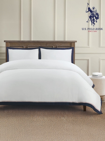 U.S. Polo Assn. Bright White Luxury Cotton Border Duvet Set (F56854) | €139 - €212