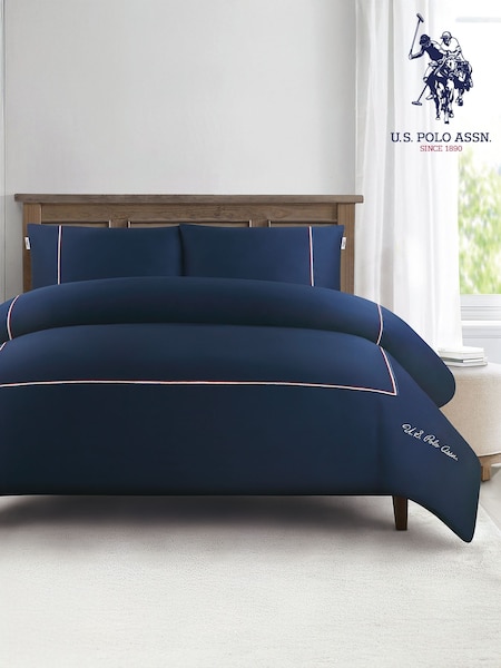 U.S. Polo Assn. Navy Iris Luxury Cotton Brand Stripe Duvet Set (F56862) | €138 - €211