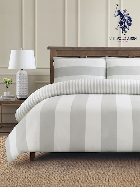 U.S. Polo Assn. Vapor Blue Pure Cotton Block Stripe Duvet Set (F56865) | €86 - €145