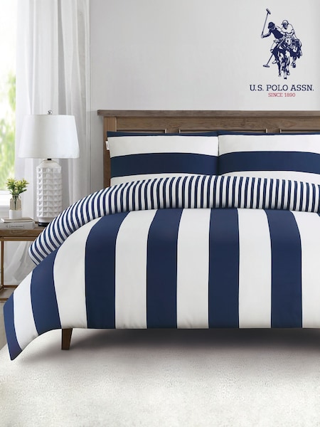 U.S. Polo Assn. Navy Iris Pure Cotton Block Stripe Duvet Set (F56866) | €86 - €145