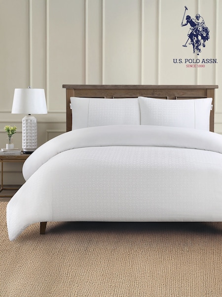 U.S. Polo Assn. Bright White Pure Cotton Jacquard Duvet Set (F56873) | 520 QAR - 792 QAR