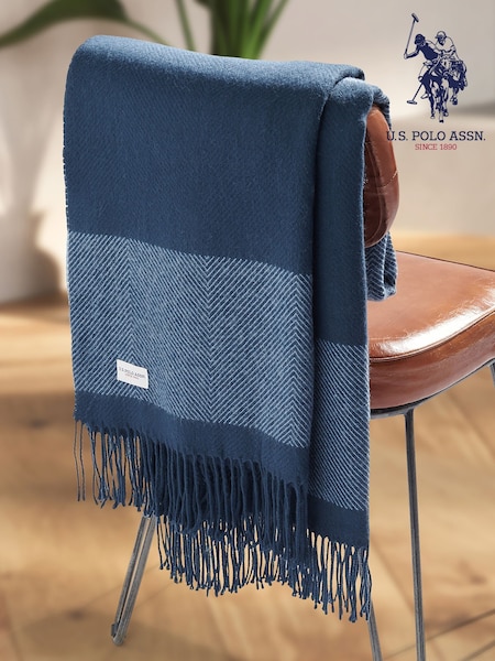 U.S. Polo Assn. Navy Iris Luxurious Tonal Herringbone Throw (F56875) | €53