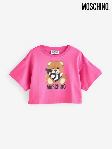 Moschino Pink Logo Cropped Short Sleeve T-Shirt (F56882) | €91 - €108
