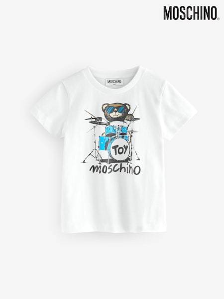Moschino White Short Sleeve Graphic Print Logo T-Shirt (F56891) | €101 - €113