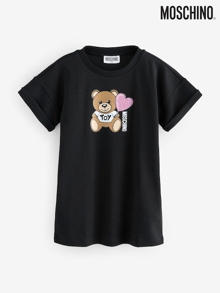 Moschino Black Logo T-Shirt Dress With Love Heart Graphic Print (F56901) | AED606 - AED664