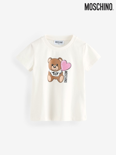 Moschino Cream Logo Short Sleeve T-Shirt With Love Heart Graphic (F56919) | 421 QAR - 465 QAR