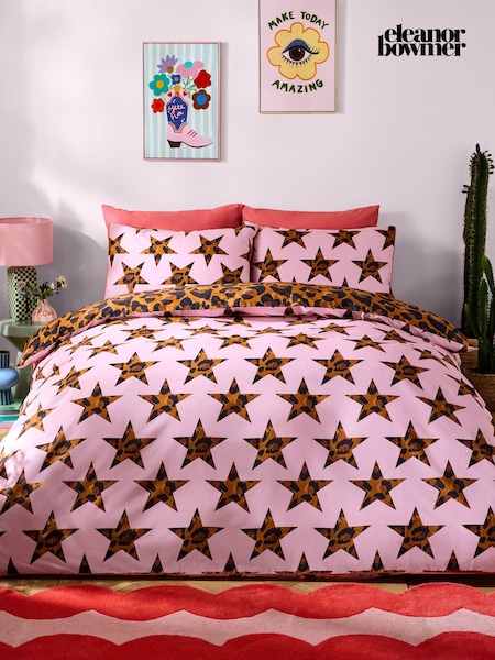 Eleanor Bowmer Pink Leopard Stars Print 180 Thread Count Duvet Cover and Pillowcase Set (F56930) | CHF 73 - CHF 122