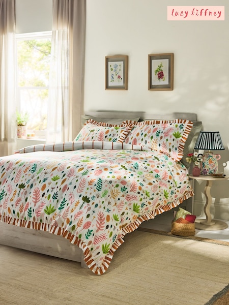 Lucy Tiffney Autumn Leaves Ruffle 180 Thread Count Duvet Cover and Pillowcase Set (F56938) | €71 - €120