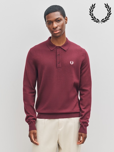 Fred Perry Red Long Sleeve Classic Knitted Shirt (F56969) | €198