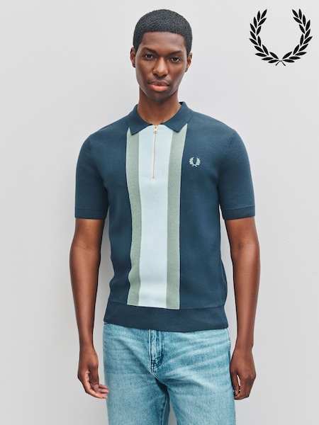Fred Perry Blue Textured Stripe Knitted Shirt (F56985) | 866 QAR