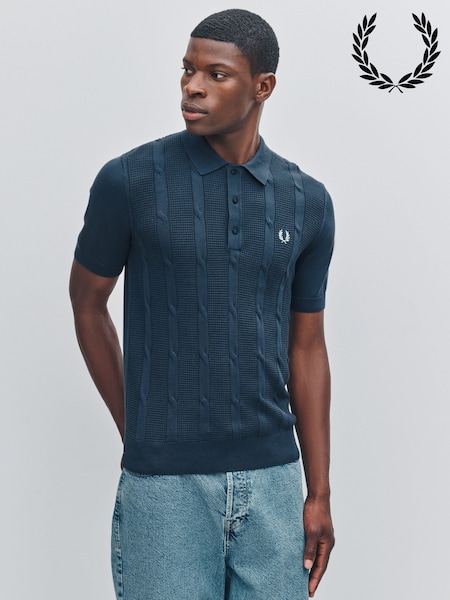 Fred Perry Blue Blue Textured Cable Polo Shirts (F57012) | €176